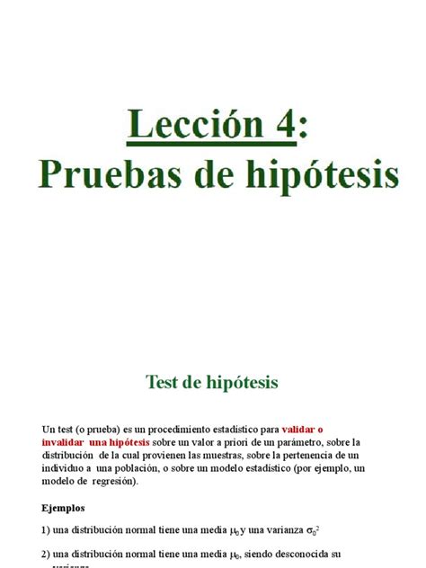 04 Pruebas De Hip Tesis Pdf Prueba De Hipótesis Estadísticas Distribución Normal