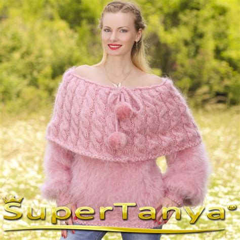 Cowlneck Fuzzy Thick Sweater Hand Knitted Fuzzy Mohair Sweater Designed