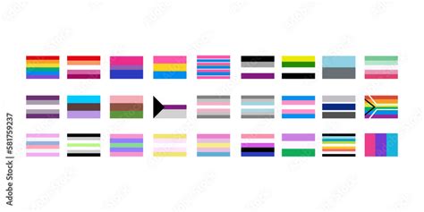 LGBT flags big set in flat style. Pride symbols. Rainbow elements ...