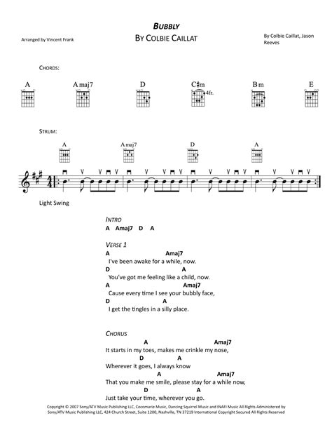 Bubbly Arr Vincent Frank By Colbie Caillat Sheet Music For Guitar Chordslyrics At Sheet