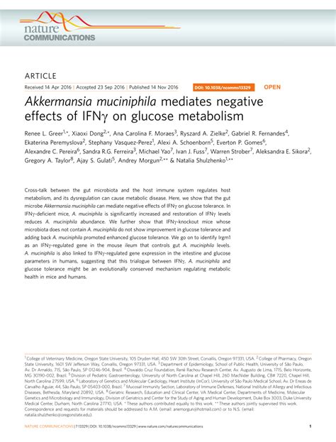 PDF Akkermansia Muciniphila Mediates Negative Effects Of IFNg On