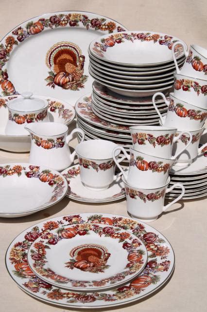 Fine Stoneware Thanksgiving China Dinnerware W Turkey And Fall Harvest