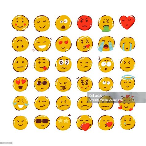 Vetores De Grande Conjunto De Ícones De Emoticons Conjunto De Emojis De Desenhos Animados