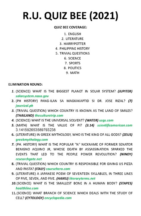 Grade Math Quiz Bee Questions And Answers