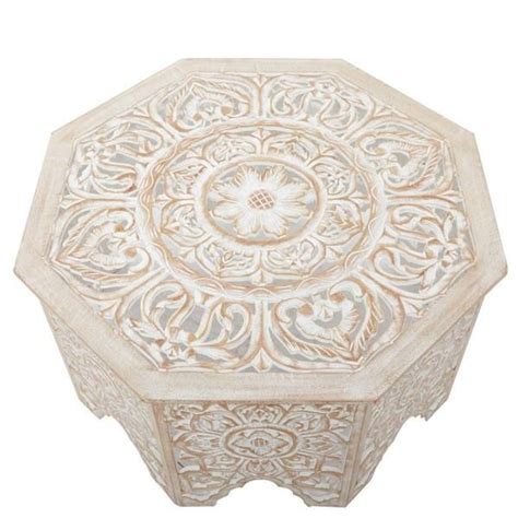 Litton Lane In White Medium Round Wood Handmade Intricately Carved