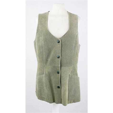 1970s Unbranded Pale Sage Green Suede Leather Gilet Approx 12 14