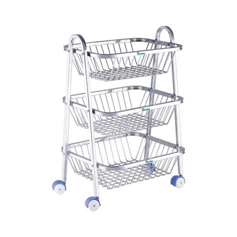 Stainless Steel 304 3 Tier Pyramid Fruit Vegetable Trolley Polished At