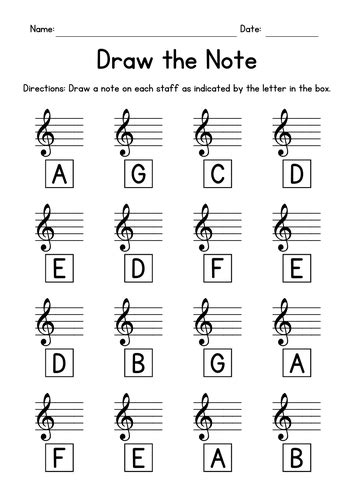 Draw The Note Music Worksheets Treble Clef Teaching Resources