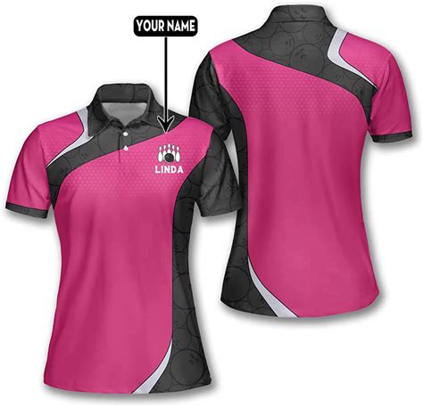 Custom Bowling Polo Shirts For Women Custom Black Pink Bowling Apparel Custom Made Bowling