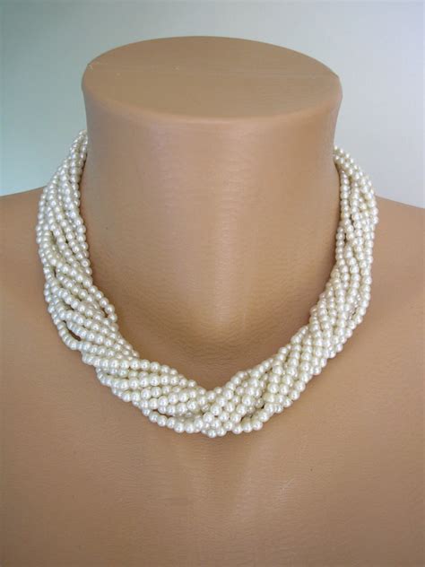 Twisted Pearl Necklace Pearl Statement Necklace Pearl Bridal Choker