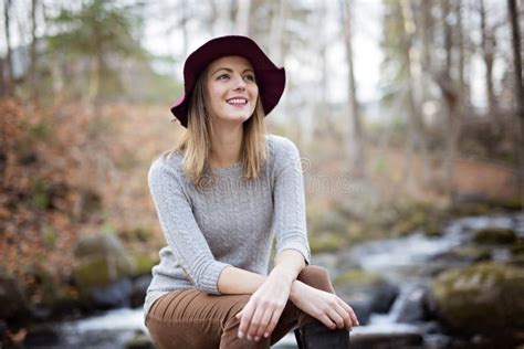 Woman with Long Hair, Fedora Hat Stock Image - Image of balcony ...