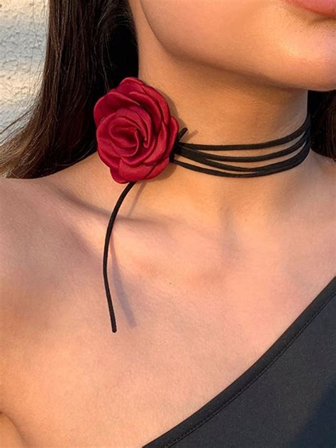 Rose Choker Flower Choker Neck Choker Womens Ties Long Necklace