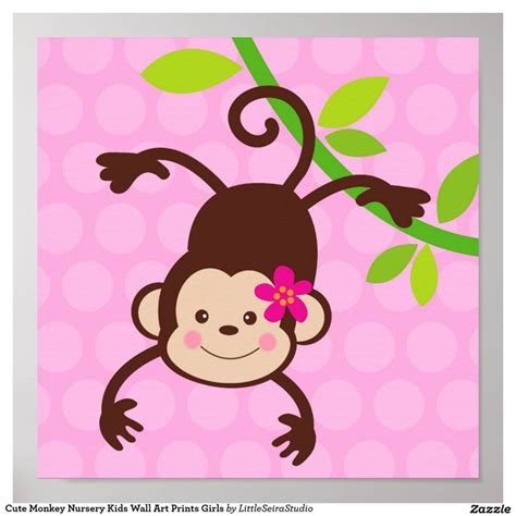 Cute Monkey Nursery Kids Wall Art Prints Girls | Zazzle | Art wall kids ...