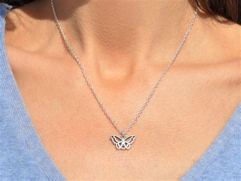 Silver Butterfly Necklace Dainty Butterfly Pendant Necklace Etsy