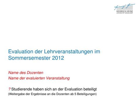 PPT Evaluation Der Lehrveranstaltungen Im Sommersemester 2012