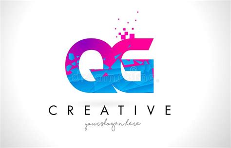 Qg Q G Letter Logo With Shattered Broken Blue Pink Texture Design Vector Stock Vector