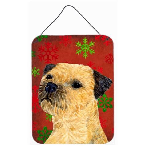 12 X 16 In Border Terrier Red Snowflakes Holiday Christmas Aluminum Metal Wall And Door Hangin 1