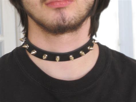 Men S Genuine Black Leather With Silver Spiked Gothic Etsy Black Leather Collar Black