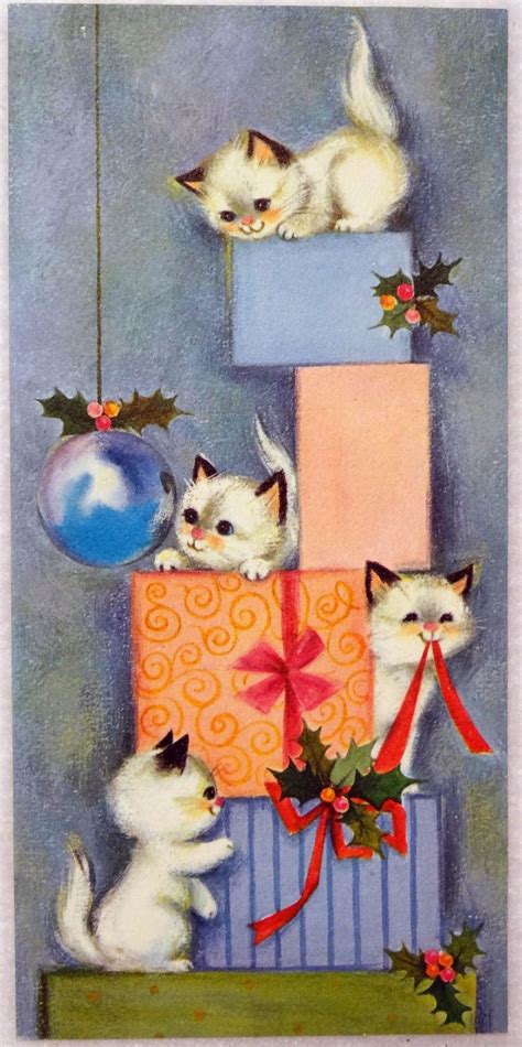 645 60s Hallmark Playful Kitty Cats Vintage Christmas Greeting Card ...