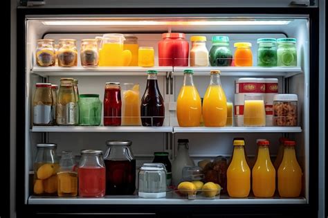 Premium Ai Image Variety Of Products On Refrigerator Shelves Ai