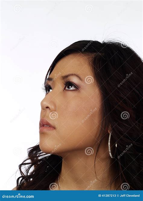 Portrait Of Asian American Woman Looking Up Stock Image Image Of