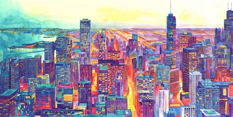 Intensely Colorful Watercolor Drawings Of Modern Cities Like New York