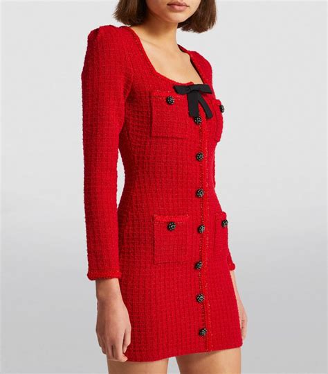 Womens Self Portrait Red Knitted Bow Detail Mini Dress Harrods Uk