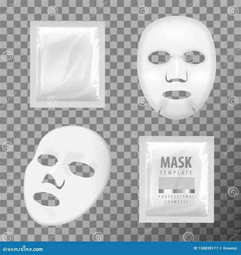 Facial Sheet Mask And Sachet Blank Vector Mock Up Template Stock