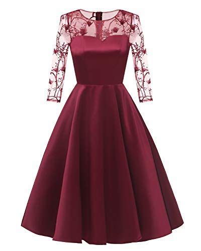 Laorchid Damen Kleider Vintage Spitzen Stickerei 3 4 Ärmel Abendkleid