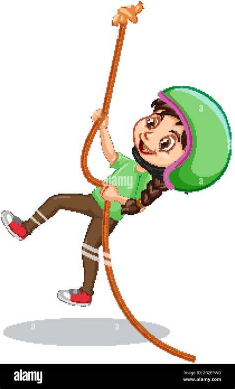 Happy Girl Climbing Rope On White Background Illustration Stock Vector