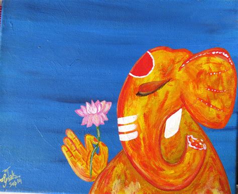 Yellow Ganesha Portraitfigures Acrylic Painting World Art Community