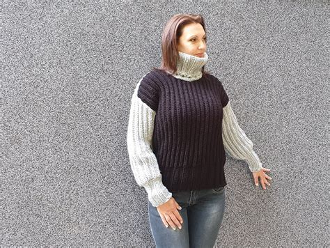 GRAY And BLACK Ready To Ship Mega Thick Turtleneck Pullover Etsy Ireland