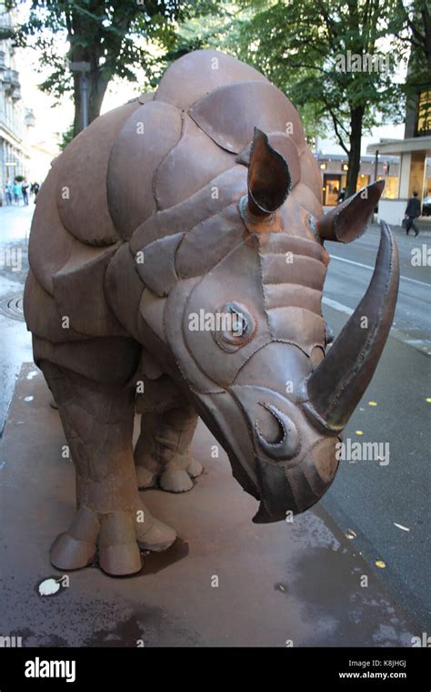 Rhinoceros Sculpture By The Artist John A Tobler In Front Of The