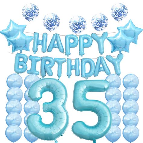 35th Birthday Decorations Party Supplies 35th Birthday Balloons Blue Number 35 Mylar Balloon