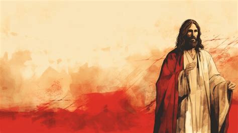 Premium Photo A Painting Of Jesus Standing In Front Of A Red Background