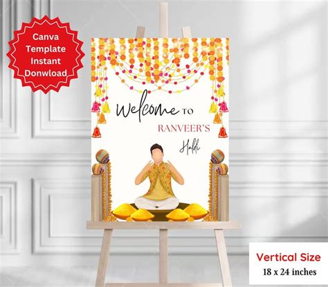 Groom Haldi Welcome Sign Haldi Signage Pithi Welcome Sign Haldi