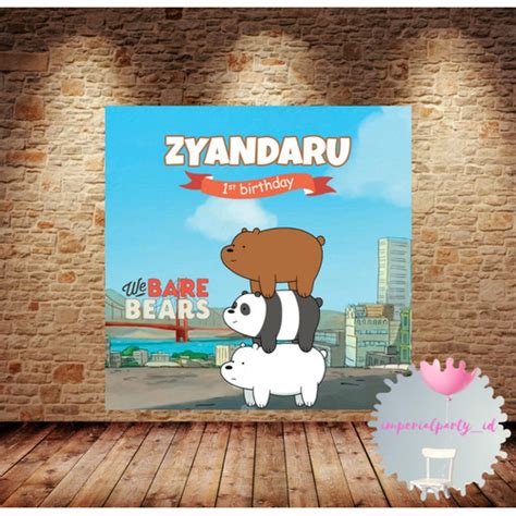 Jual Custom Backdrop Banner Spanduk Happy Birthday We Bare Bears