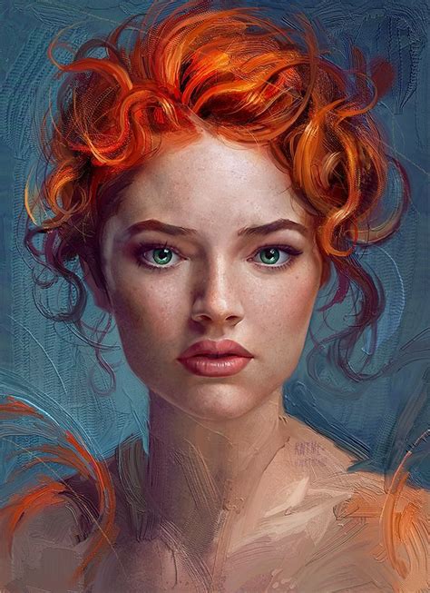 Thiago Moura Januário {figurative Realism Art Beautiful Female Redhead Woman Face Portrait