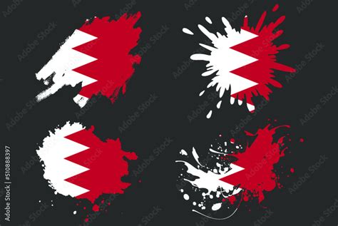 Bahrain Flag Brush Splash Vector Set Country Logo Asset Paint Grunge