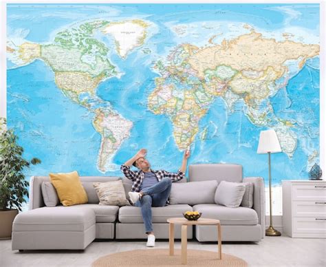 Giant World Map Wall Mural Removable Wallpaper Map of the - Etsy