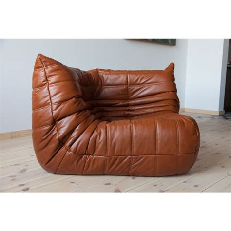 Fauteuil D Angle Togo Vintage En Cuir Brun Par Michel Ducaroy Pour