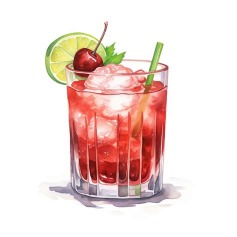 Watercolor Strawberry Margarita Cocktail Vector Artwork Premium Ai Generated Image