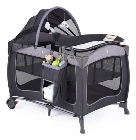 Cuna Corral Para Bebe Pamo Babe Viajero Gris Oscuro Liso Meses sin interés