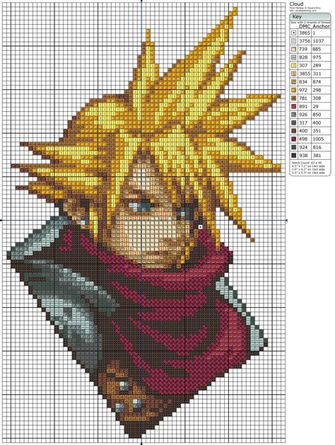 Kingdom Hearts Cloud Strife Pixel Art Geek Cross Stitch Fantasy