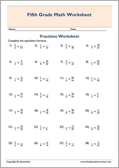 Equivalent Fractions Using Multiplication Worksheet Printable