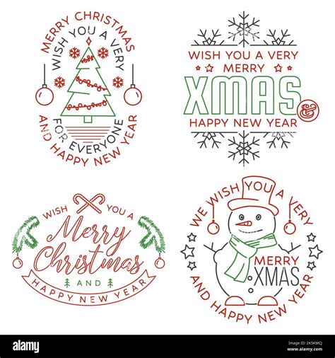 Set Of Merry Christmas And Happy New Year Stamp Sticker Set Quotes