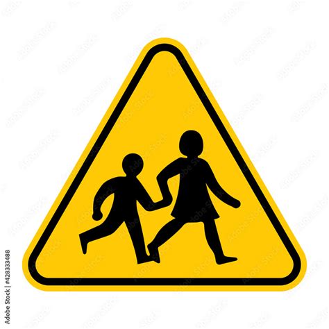 School children traffic sign. Vector illustration of yellow triangle ...