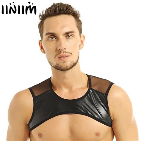 Iiniim Mens Patchwork Sleeveless Sheer Mesh See Through Muscle Half