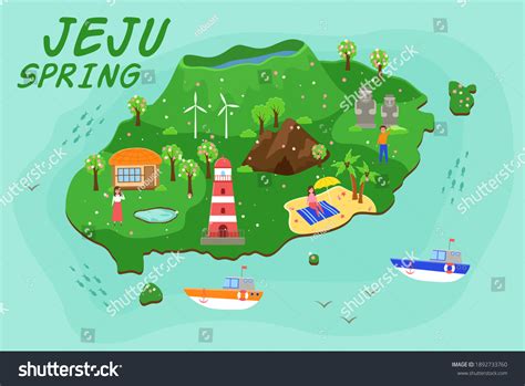 Jeju Island Travel Map Spring Fun Stock Vector (Royalty Free ...