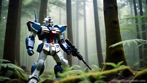 Gundam Ground Battle Against Zaku Ii In Forest Stable Diffusion Online